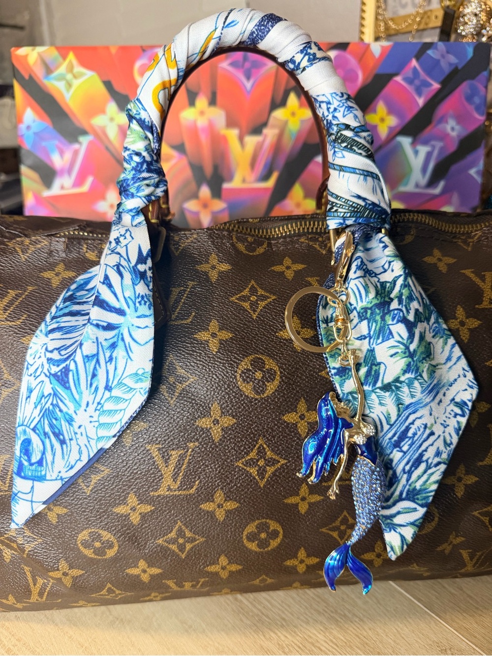 Blue Scarf and Mermaid Charm